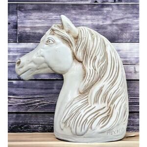 Horse Head Sculpture White Cast Faux Marble Décor Bookend Mexico Western